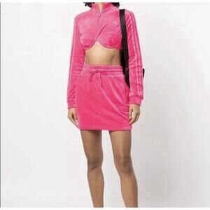 NWT Adidas x Jeremy Scott RARE Velour Bra Zip Front Track Set in Solar Pink XL